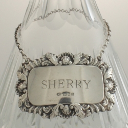 Decanter Label Sterling Silver SHERRY c1968 London England